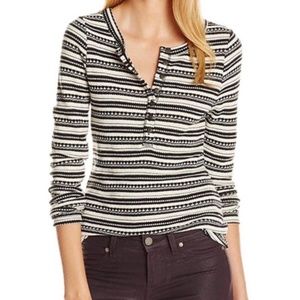 Lucky Brand Striped Thermal Long Sleeve Top Soft Cozy Shirt Sz. XS Knit Henley